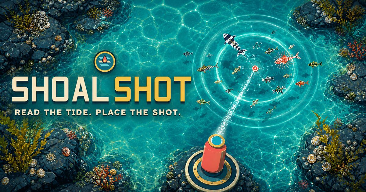 The SHOALSHOT site Open Graph artwork: a fishing-game scene viewed from above.